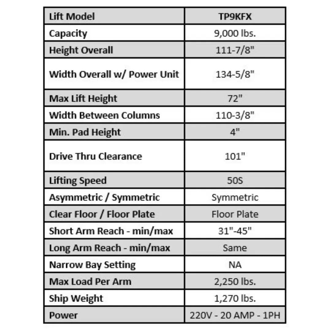 Valor VP9KFX 9,000 lb 2 Post Floor Plate - Symmetric - Image 10