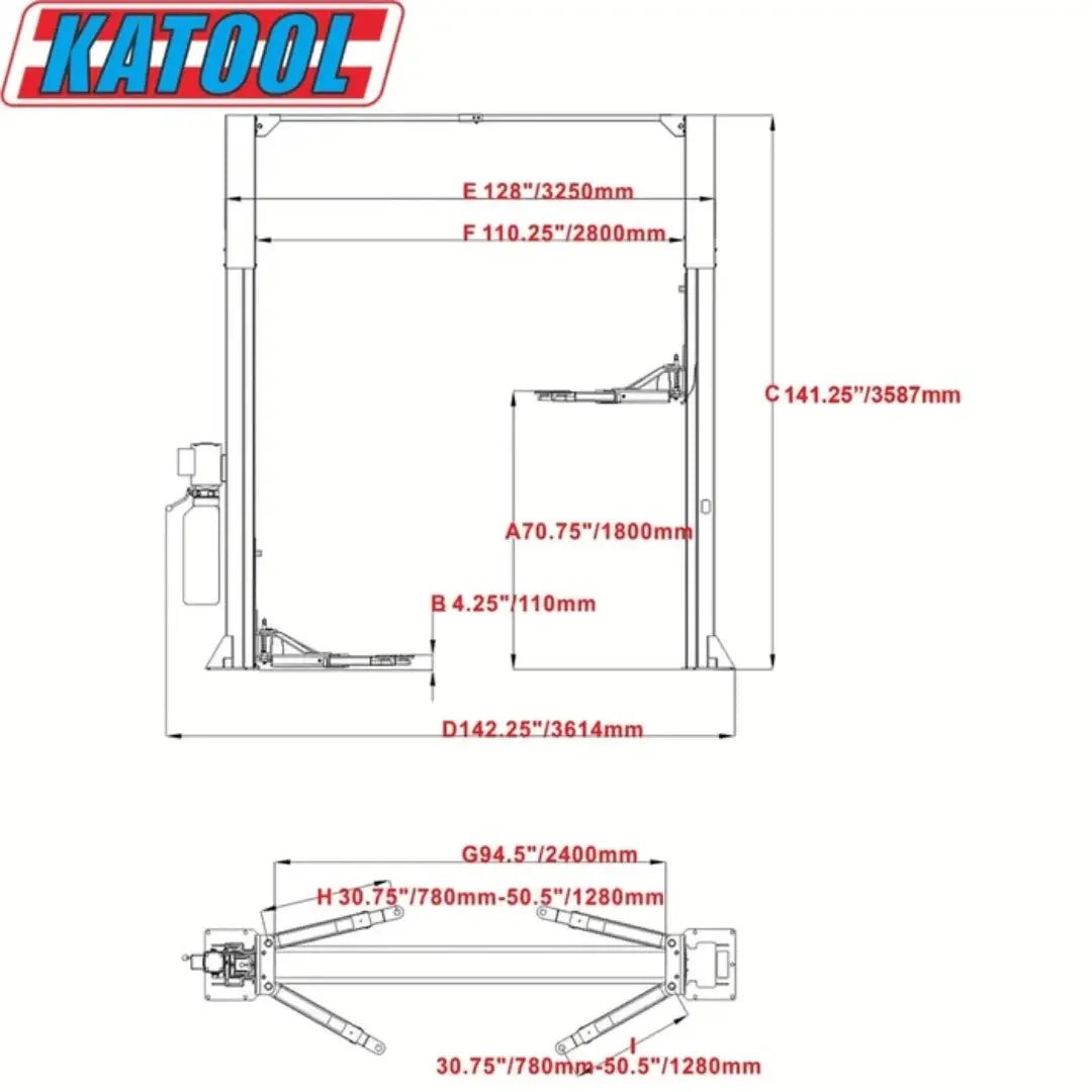 Katool KT-M110 11,000 lbs 2 Post Clear-floor Professional Vehicle Lift - Image 2