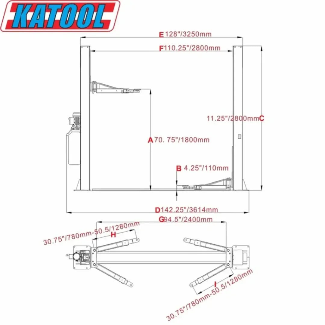 Katool KT-H105 10,000 lbs 2 Post car Lift - Image 6