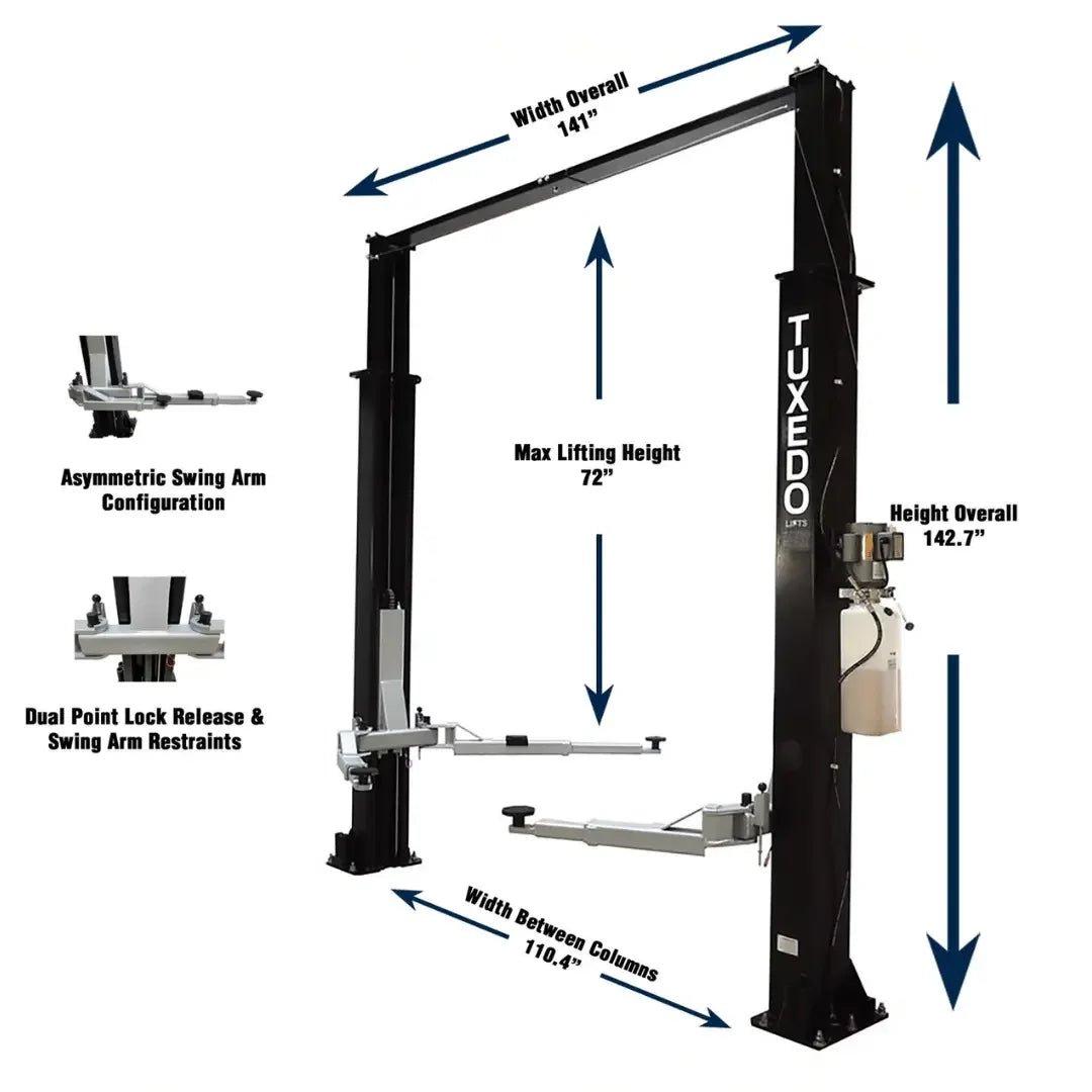 Valor - VP9KAC-TUX 9,000 lb 2 Post Clear Floor - Asymmetric - Image 14