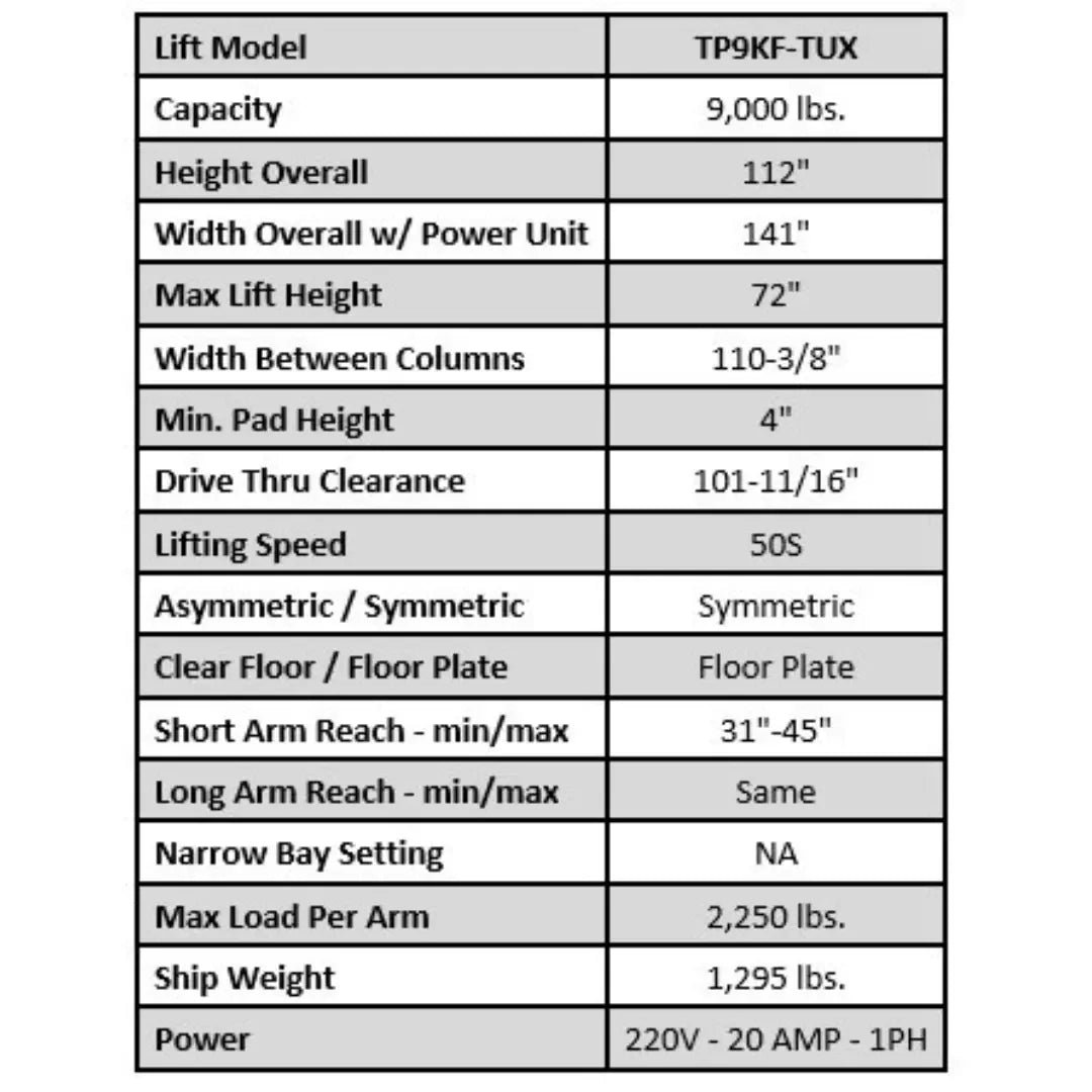 Valor - VP9KF-TUX 9,000 lb 2 Post Floor Plate - Symmetric - Image 16