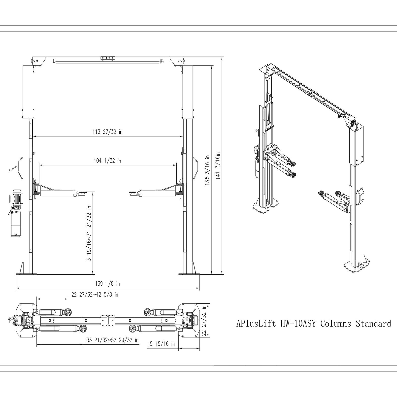 APlusLift 10,000LB 2-Post Overhead Symmetrical and Truly Asymmetrical Single Release Car Lift with 3 Year Warranty - HW-10ASY - Image 14