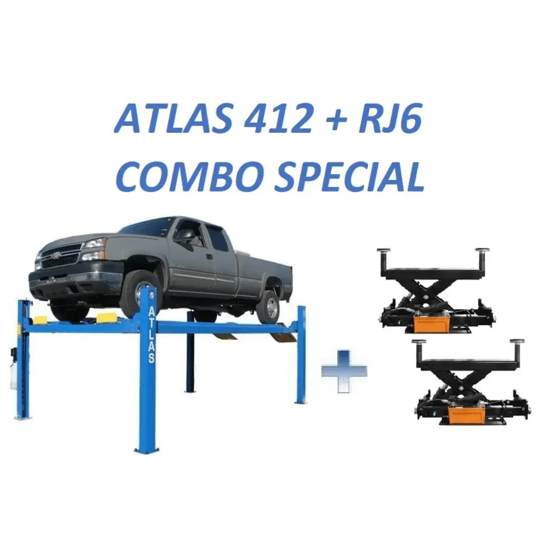 Atlas 412 12,000 lb Commercial 4-Post Lift + RJ6 Jacks Combo