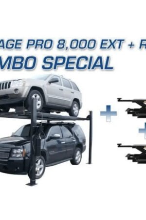 Atlas Garage PRO8000EXT 4 Post Lift + RJ35 Sliding Jacks Combo