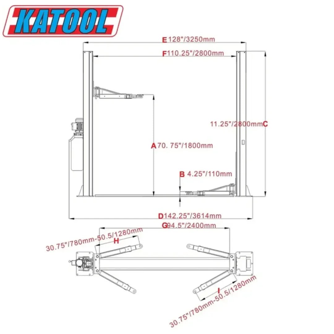 Katool KT-H100 10,000 lbs 2 Post Vehicle Garage Car Lift - Image 2