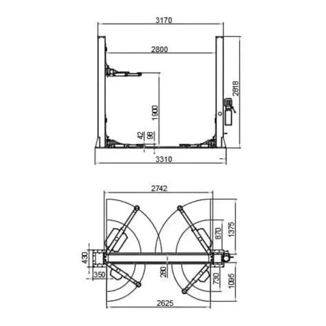 Katool KT-H120D 12,000 lbs 2 Post Lift Single Lock Release Vehicle Lift - Image 4